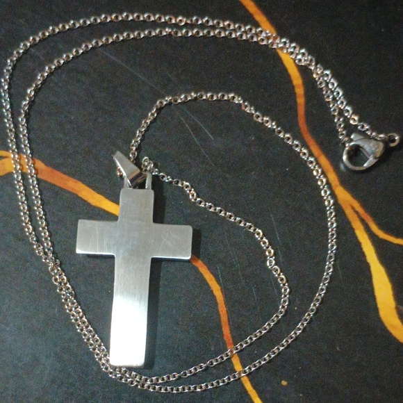 Black Onyx Cross Pendant Necklace Silver - Picture 6 of 12